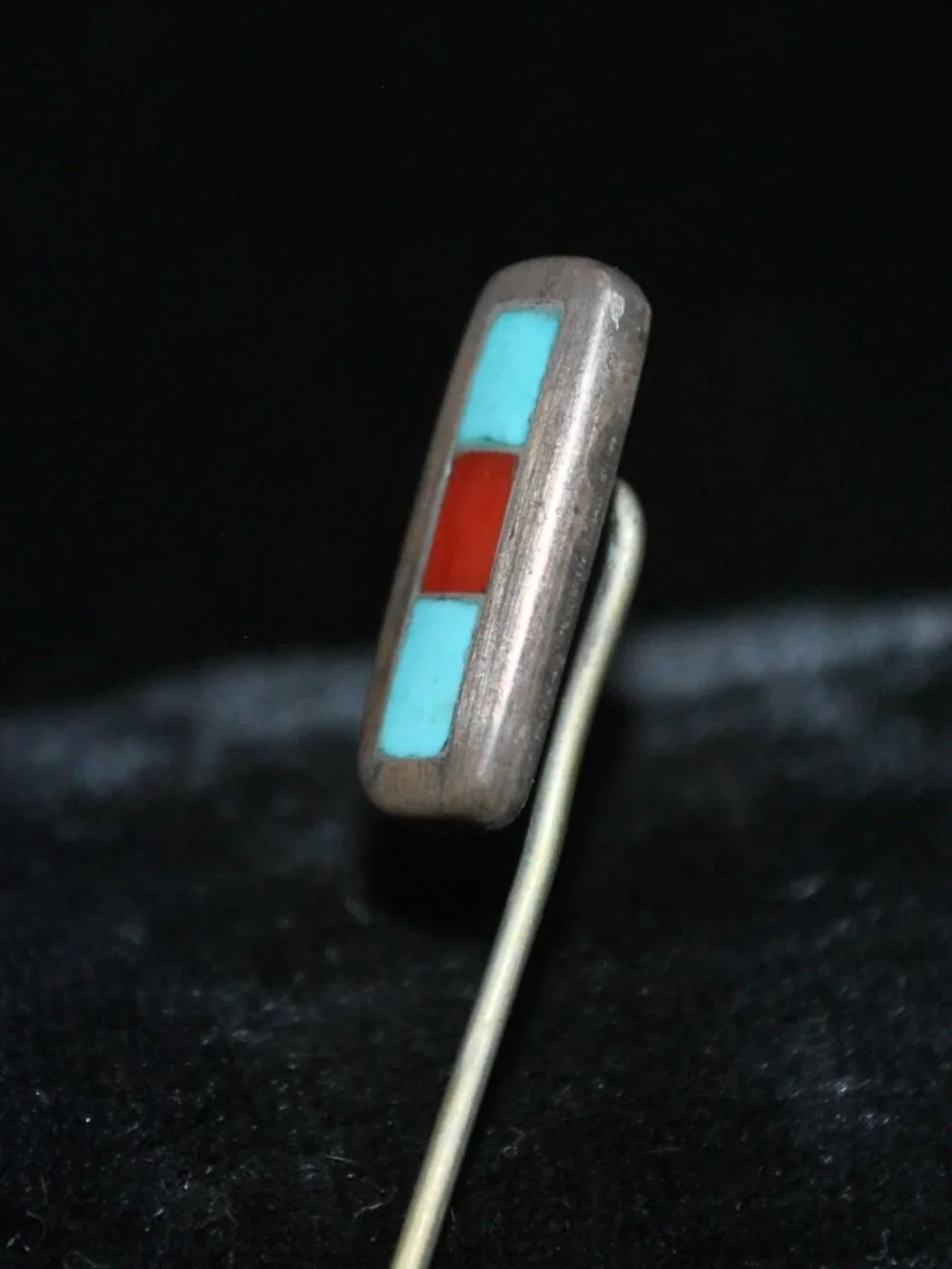 Antique/Vintage Inlaid Stone and Silver Native American Stick /Tie Pin turquoise
